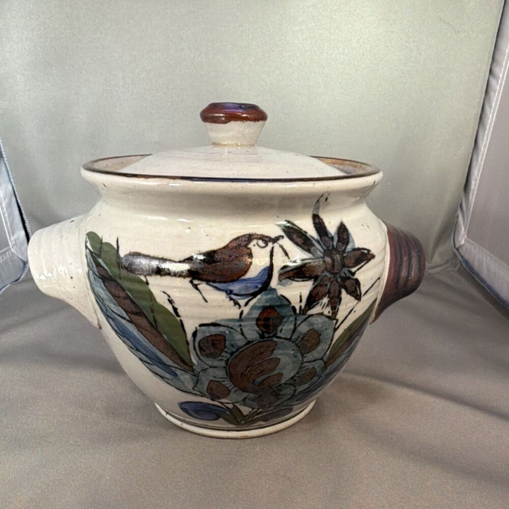 Vintage Ken Edwards Tonala Pottery Lidded Bean Pot Tureen El Palomar Bird